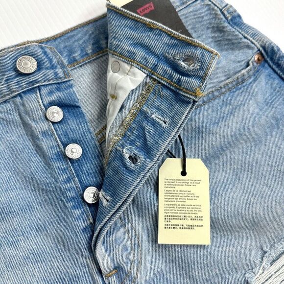 Levi's 501 Premium Distressed Jean Shorts 30 Buttonfly 5 Pockets High Rise New - Picture 3 of 6